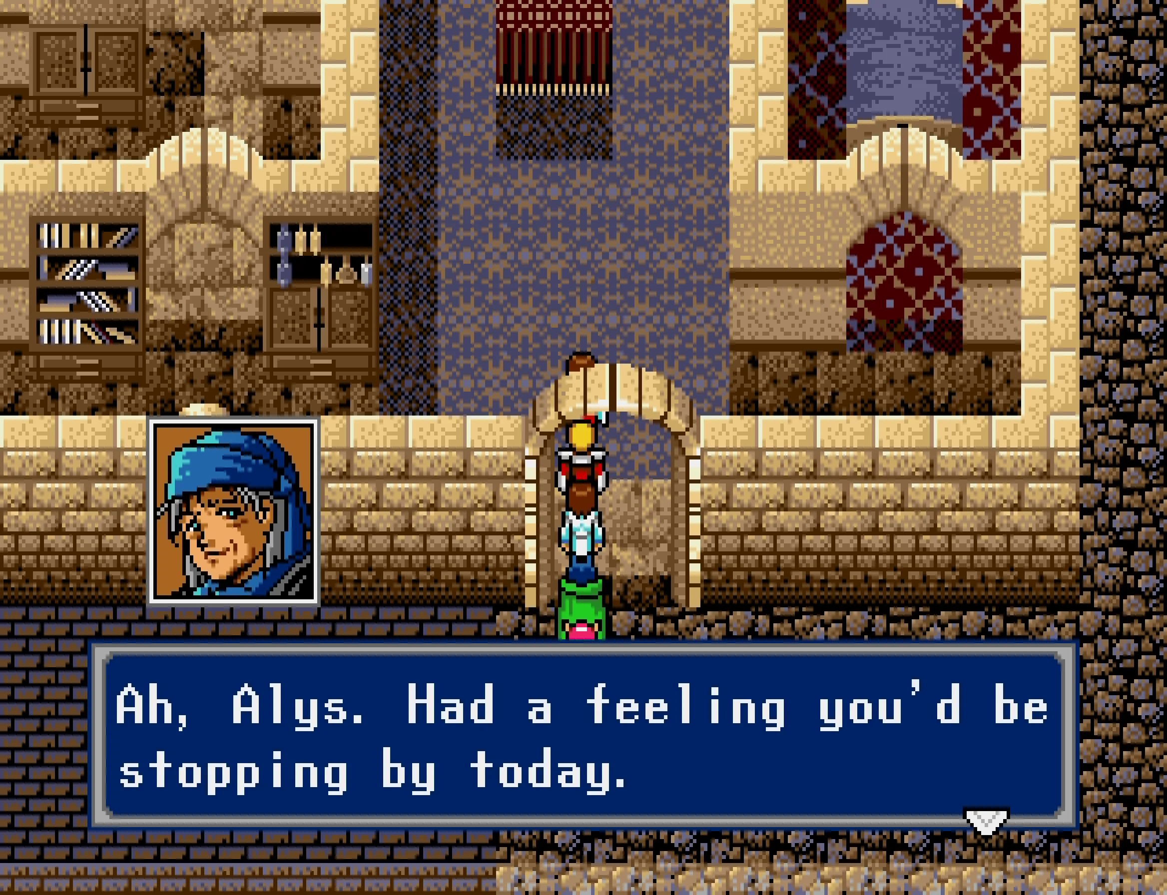 Mito, a humble prophet, greets Alys. "Had a feeling you'd be coming by today."