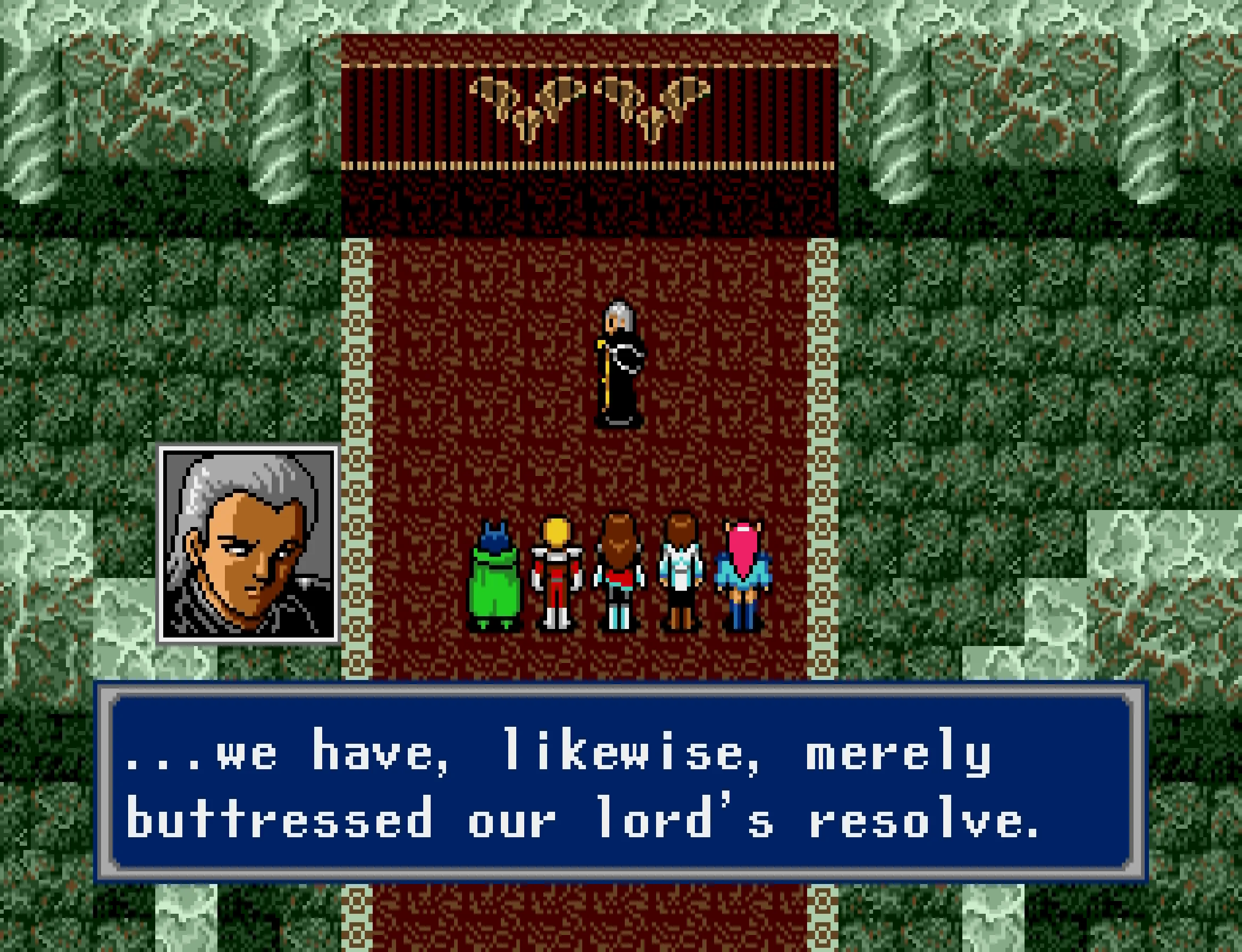 A strange man in black garb. "...we have, likewise, merely buttressed our lord's resolve."