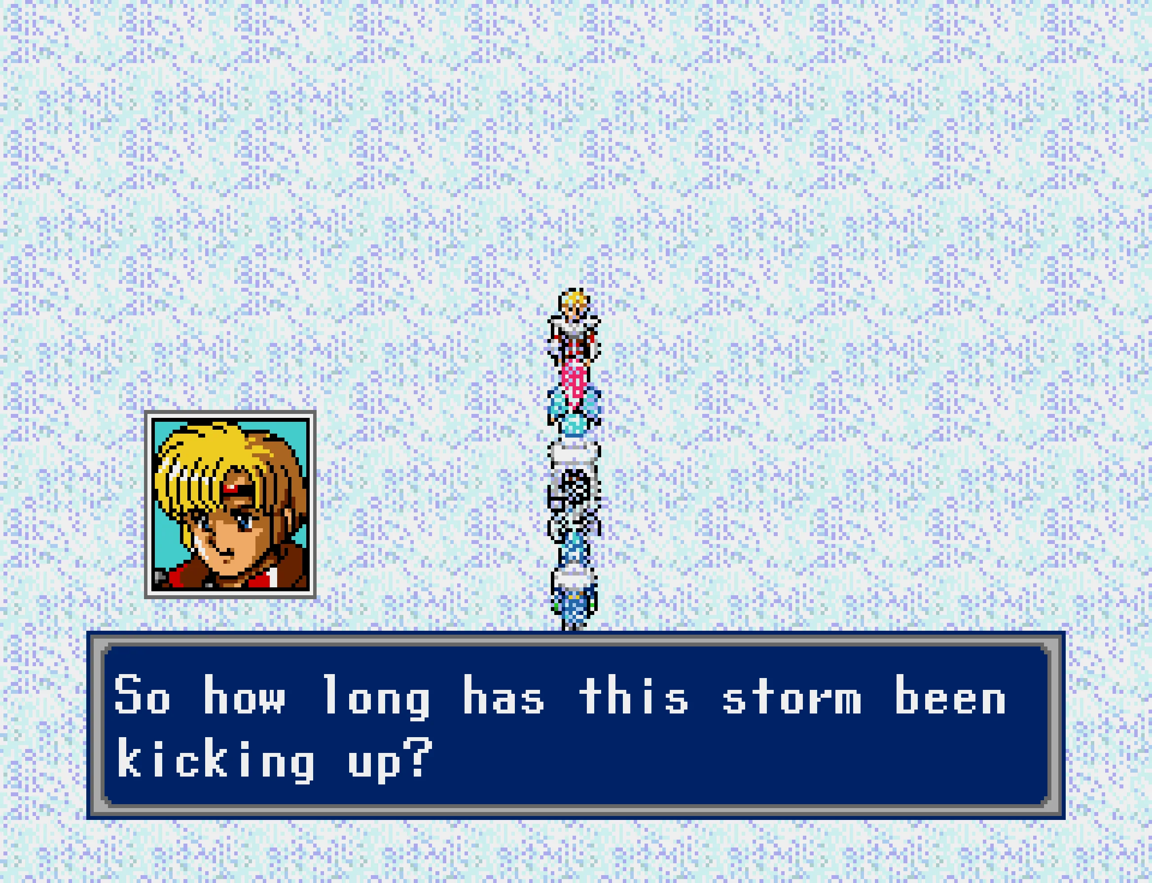 Making way through a blizzard, Shay asks how long it's been kicking up.